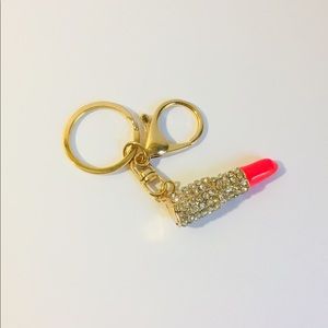 Rhinestone Lipstick Keychain - Gold & Pink